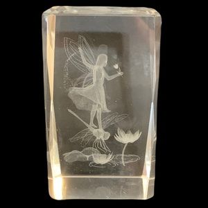 3D Fairy Pixie Crystal Glass Clear Paperweight Etched Laser Cut Dragonfly